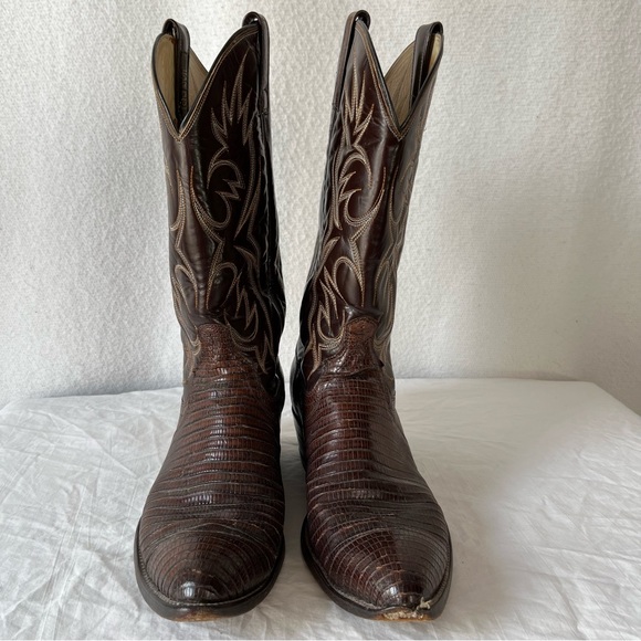 Vintage Dan Post Raleigh Teju Lizard Leather Boots brown mens 10 D Cowboy Boots - Picture 2 of 16